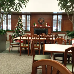 Comfortable seating and nicely decorated for the holidays.