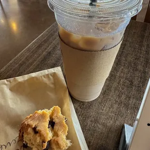 Iced Vanilla Latte and Chocolate Chip Scone