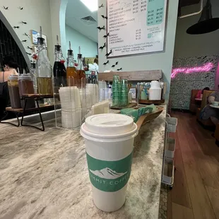 a cup of coffee on the counter