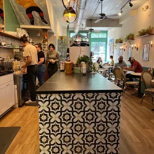 a view of the kitchen and dining area