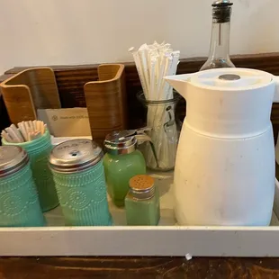 a tray with various items on it