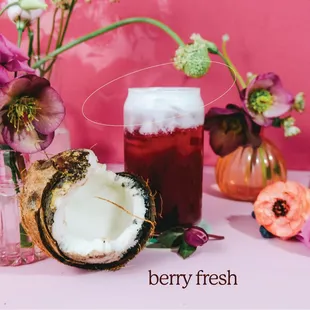 Berry Fresh - Hibiscus Tea with Raspberry Jam + Raspberry Syrup - topped with coconut cold foam