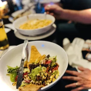 Blackened Atlantic Salmon Salad + Seafood Mac &apos;n&apos; Cheese = so yum!!