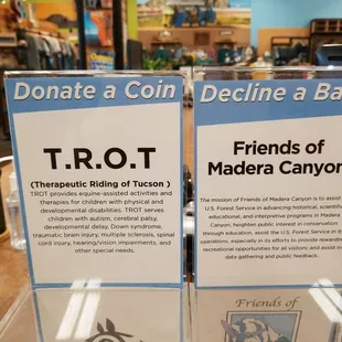 if you decline a bag they give you a chip and then they donate to these Charity   Taylor Is the man he helped us so much.