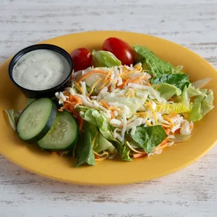 Fresh Garden Salad with dressing made in house from scratch.