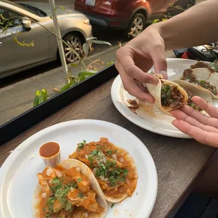 Chicken tacos and beef tacos