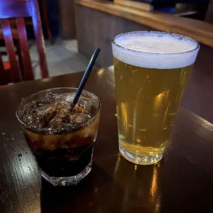 Rum and coke and beer on tap