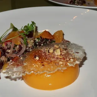 The Golden Beet &amp; Tangerine Grain Salad was made with San Luis Valley Quinoa &amp; Ancient Grains Tabbouleh Cara-Cara Orange &amp; Beet Gelée.