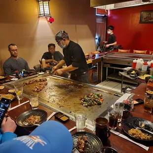 a group of people eating