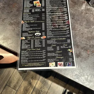 Dine in menu