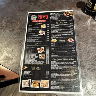 Dine in menu