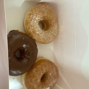 Sugar, chocolate, glazed donuts