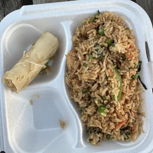 Chicken fried rice combo, comes with an eggroll