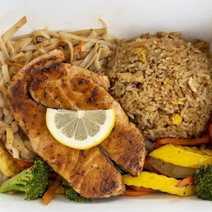 Hibachi Salmon w chicken fried rice.