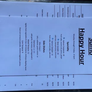 Happy hour menu
