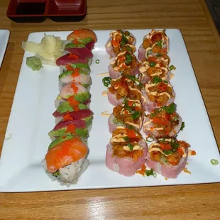 Rainbow roll and spicy sumo roll