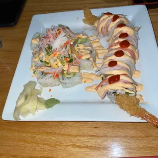 Spicy Cowboy Roll and volcano roll