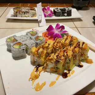 Salmon avocado roll and yummy roll