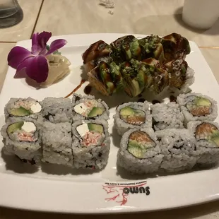 Alaskan roll.  Hollywood roll.  Black dragon roll.