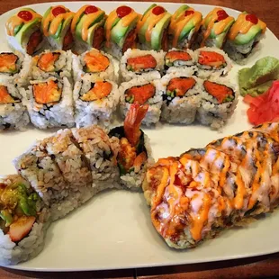 Caterpillar, spicy salmon, and ninja rolls.. The other two o can't remember! All delish!
