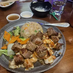 Steak, Chicken and shrimp hibachi dinner