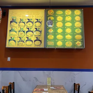 a large menu on the wall