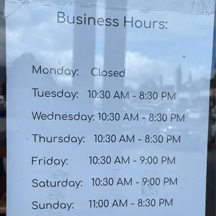 Hours as of July 2023