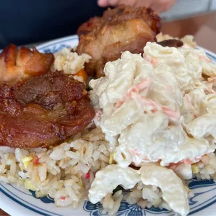 Mini Mochiko Chicken w/ Shrimp Fried Rice (comes with Mac Salad)