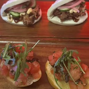 Steamed Buns with Pulled Pork and Bruschetta