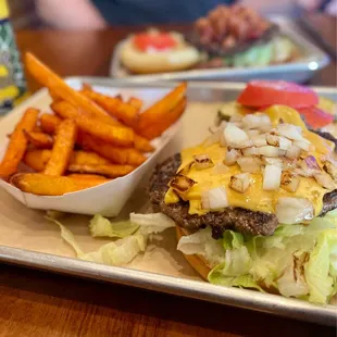 Garden Smash Burger with a side of Salted Sweet Potato Fries