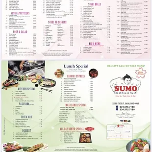 menu, sushi and sashimi