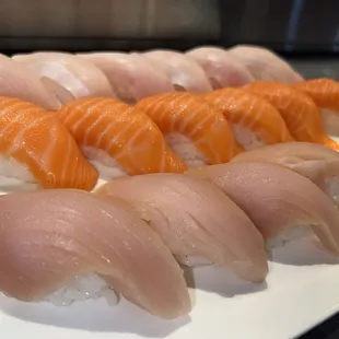 Hamachi, sake, and albacore nigiri
