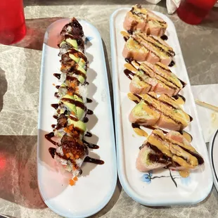 (L) Dragon King Roll and the (R) Hot Love Roll