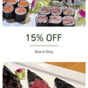 15 % off dine - in only