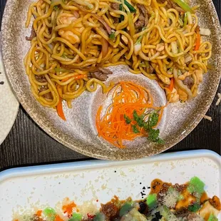 House Stir fry noodles &amp; Texas Roll