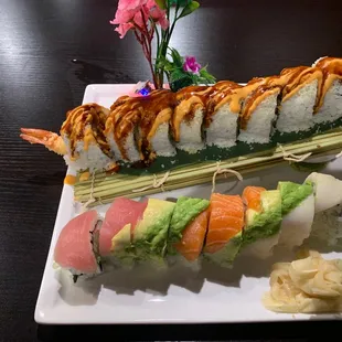 One rainbow roll and a Godzilla roll