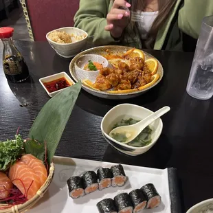 R16. Orange Chicken Sushi and Sashimi Combo