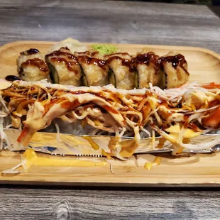 a plate of sushi rolls