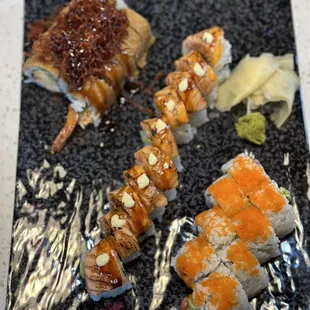 (Left to right) Medusa roll, Seared Salmon roll, Washington roll. Left me with a migraine and was excessively salty.