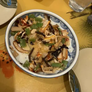 a bowl of food on a table