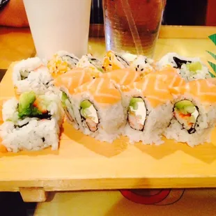 a plate of sushi on a table