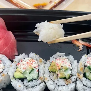 hard and dry rice...not sure about what&apos;s going on with that piece of ahi