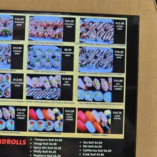sushi and sashimi, menu