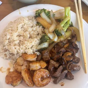 Steak and Shrimp hibachi with vegetables/fried rice