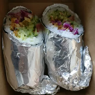 Made my own sushi burrito - Salmon, Jalapeno, Cole Slaw, fried onion, wasabi mayo. Tasted Amazing!