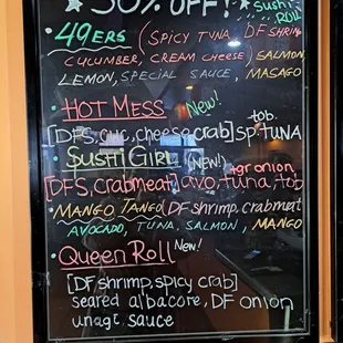 50% off sushi rolls specials menu on 10/30/22