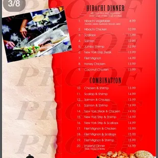 the menu for the restaurant