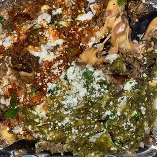 Asada Fries, Half Red, Half Green Sauce