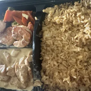OVERCOOKED:Shrimp &amp; chicken hibachi with fried rice