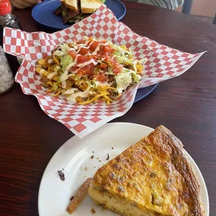 Bacon, sausage quiche. BLT and Fries Nachos